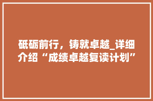 砥砺前行，铸就卓越_详细介绍“成绩卓越复读计划”