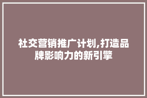 社交营销推广计划,打造品牌影响力的新引擎