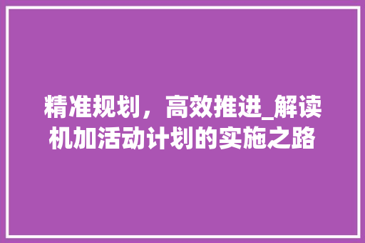 精准规划，高效推进_解读机加活动计划的实施之路