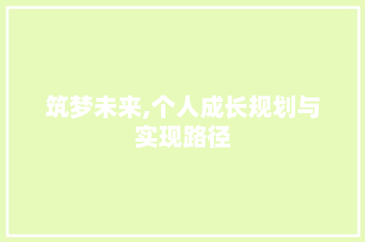 筑梦未来,个人成长规划与实现路径