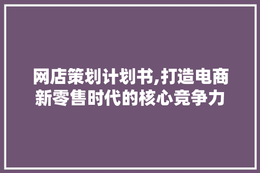 网店策划计划书,打造电商新零售时代的核心竞争力