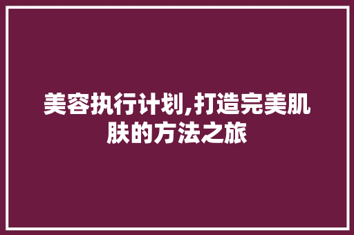 美容执行计划,打造完美肌肤的方法之旅