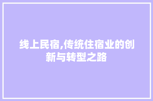 线上民宿,传统住宿业的创新与转型之路