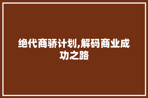 绝代商骄计划,解码商业成功之路
