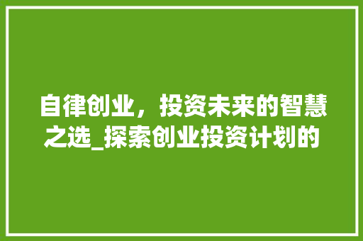 自律创业，投资未来的智慧之选_探索创业投资计划的奥秘