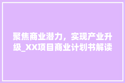 聚焦商业潜力，实现产业升级_XX项目商业计划书解读