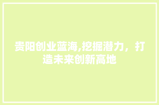 贵阳创业蓝海,挖掘潜力，打造未来创新高地