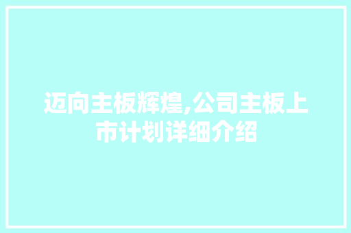 迈向主板辉煌,公司主板上市计划详细介绍