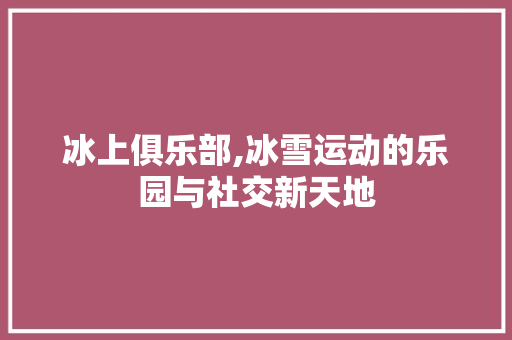 冰上俱乐部,冰雪运动的乐园与社交新天地