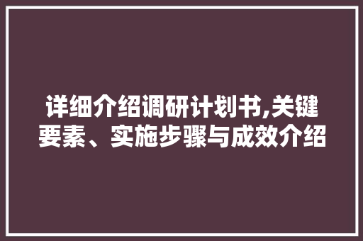 详细介绍调研计划书,关键要素、实施步骤与成效介绍