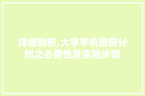 详细剖析,大学手机调研计划之必要性及实施步骤