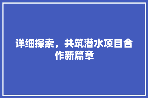 详细探索，共筑潜水项目合作新篇章