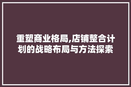 重塑商业格局,店铺整合计划的战略布局与方法探索