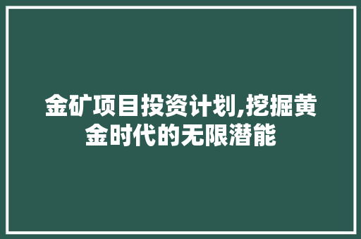 金矿项目投资计划,挖掘黄金时代的无限潜能