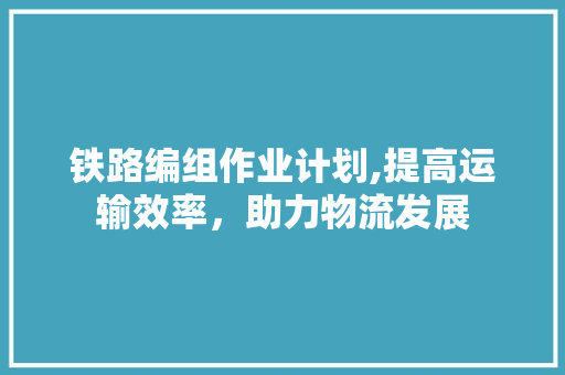 铁路编组作业计划,提高运输效率，助力物流发展