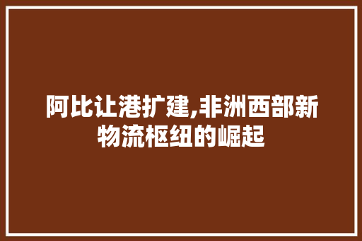 阿比让港扩建,非洲西部新物流枢纽的崛起