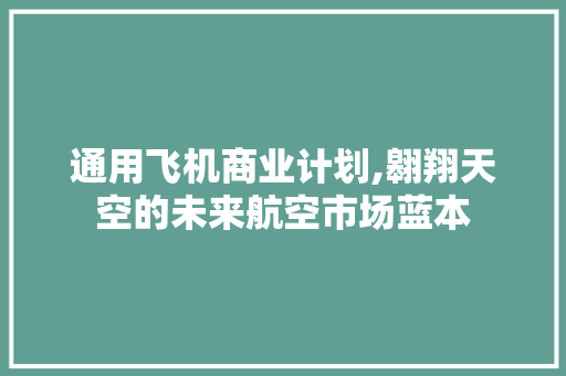通用飞机商业计划,翱翔天空的未来航空市场蓝本
