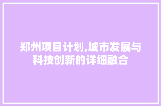 郑州项目计划,城市发展与科技创新的详细融合