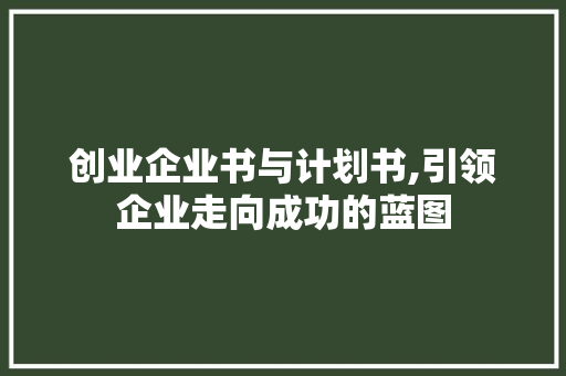 创业企业书与计划书,引领企业走向成功的蓝图
