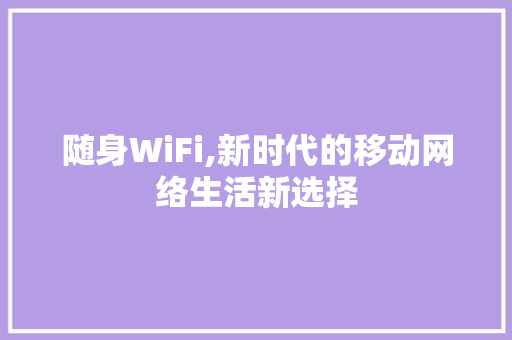 随身WiFi,新时代的移动网络生活新选择 工作计划