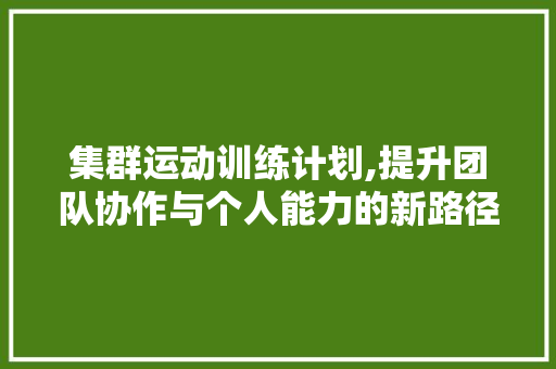 集群运动训练计划,提升团队协作与个人能力的新路径