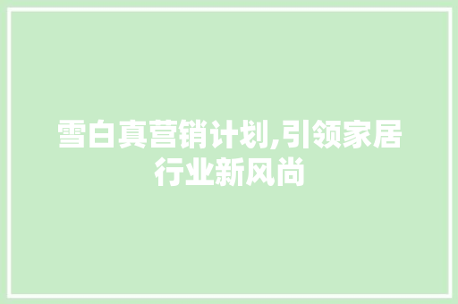 雪白真营销计划,引领家居行业新风尚