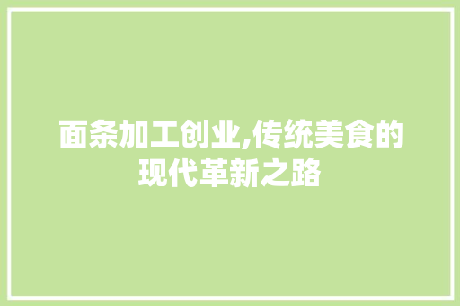 面条加工创业,传统美食的现代革新之路