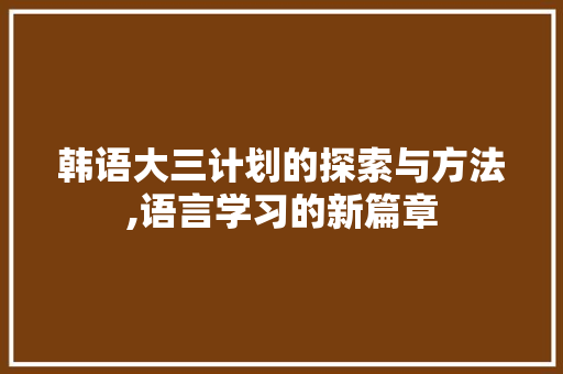 韩语大三计划的探索与方法,语言学习的新篇章