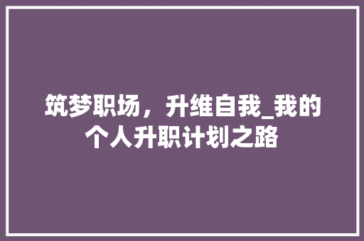 筑梦职场，升维自我_我的个人升职计划之路