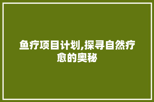 鱼疗项目计划,探寻自然疗愈的奥秘