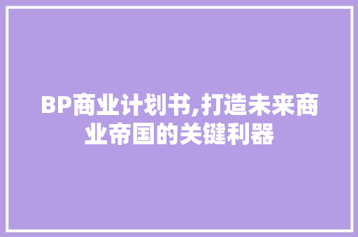 BP商业计划书,打造未来商业帝国的关键利器