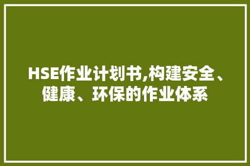 HSE作业计划书,构建安全、健康、环保的作业体系