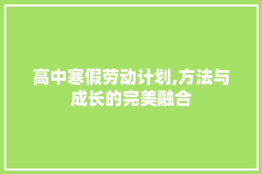 高中寒假劳动计划,方法与成长的完美融合 国学经典