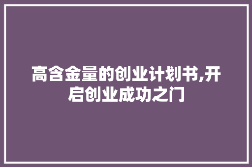 高含金量的创业计划书,开启创业成功之门