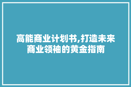 高能商业计划书,打造未来商业领袖的黄金指南