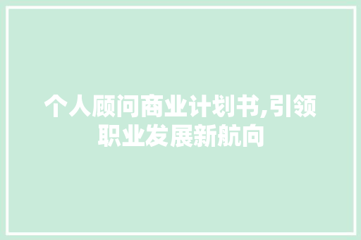 个人顾问商业计划书,引领职业发展新航向
