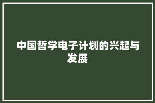 中国哲学电子计划的兴起与发展