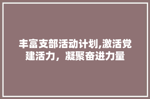 丰富支部活动计划,激活党建活力，凝聚奋进力量