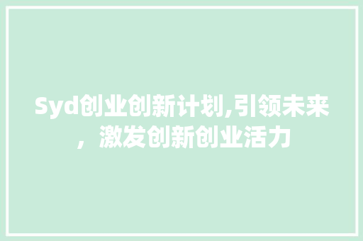 Syd创业创新计划,引领未来，激发创新创业活力