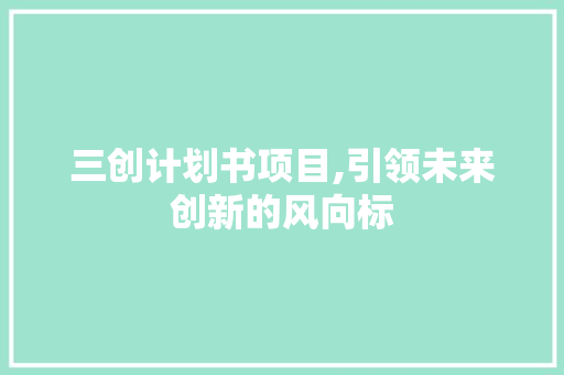 三创计划书项目,引领未来创新的风向标