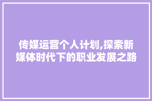 传媒运营个人计划,探索新媒体时代下的职业发展之路