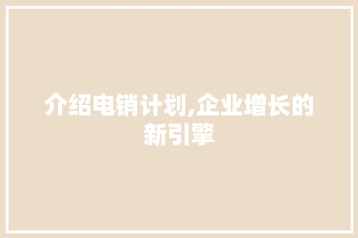 介绍电销计划,企业增长的新引擎