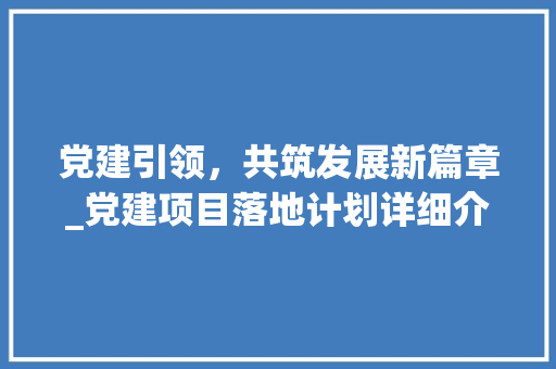 党建引领，共筑发展新篇章_党建项目落地计划详细介绍 演讲稿