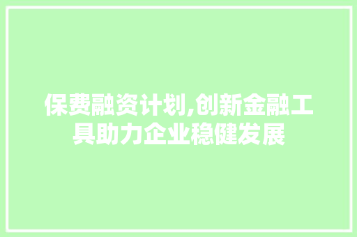 保费融资计划,创新金融工具助力企业稳健发展