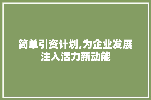 简单引资计划,为企业发展注入活力新动能
