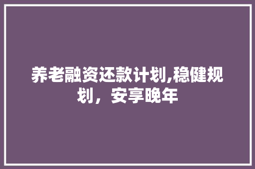 养老融资还款计划,稳健规划，安享晚年