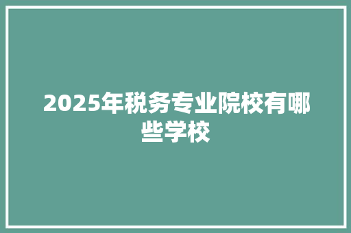 2025年税务专业院校有哪些学校