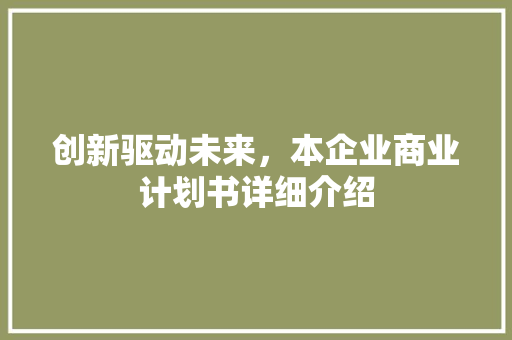 创新驱动未来，本企业商业计划书详细介绍
