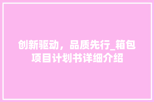创新驱动，品质先行_箱包项目计划书详细介绍