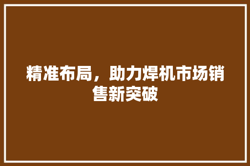 精准布局，助力焊机市场销售新突破